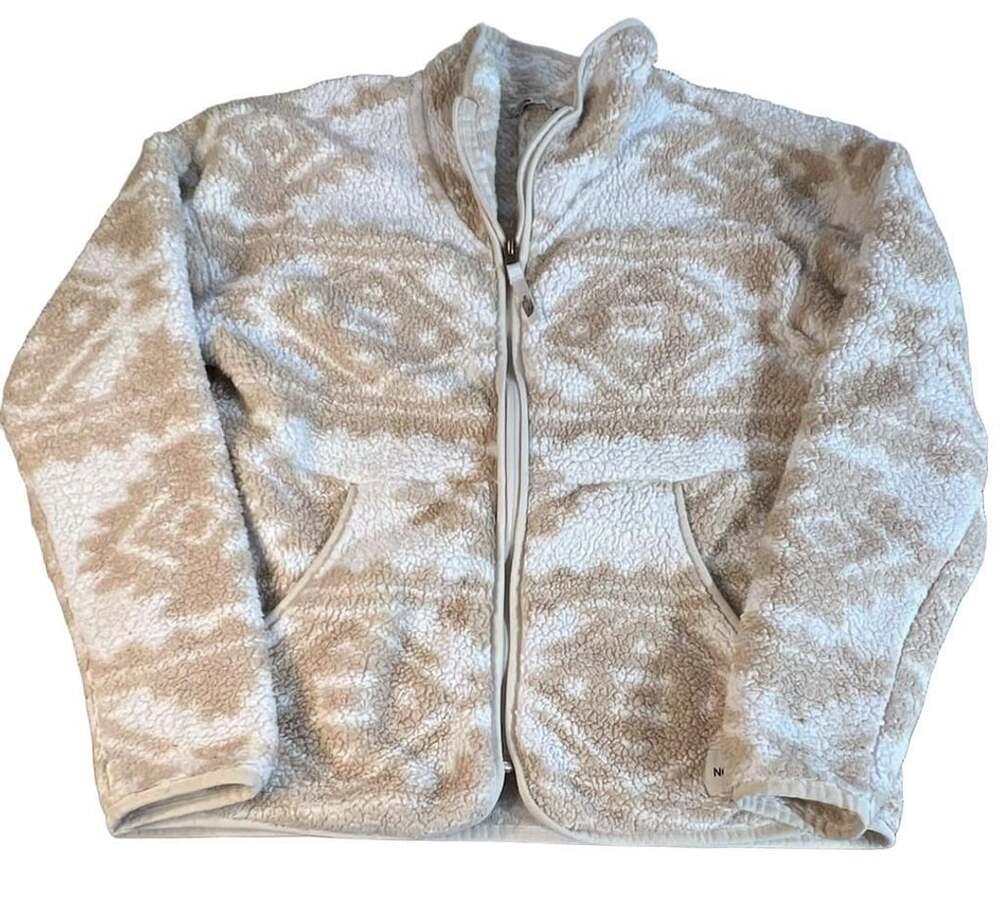 The North Face Campshire Zip Sherpa Fleece Jacket Girls XL White Geo Print